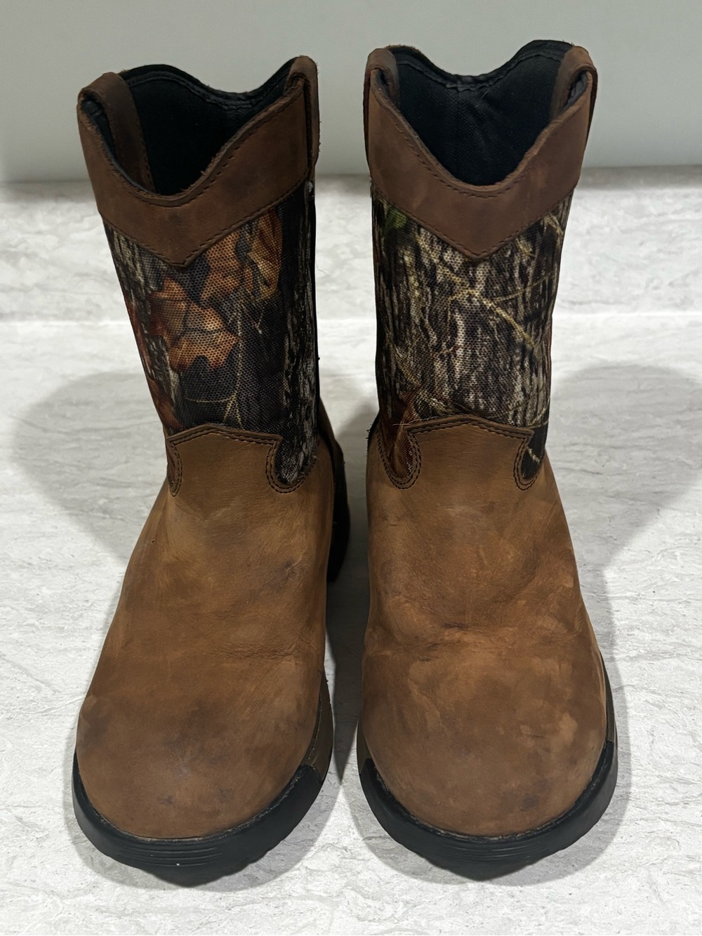 Rocky Brown Leather Work Boots with Realtree Camouflage Shaft